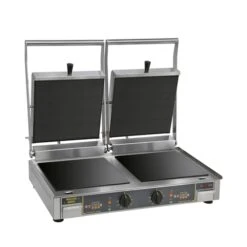 Roller Grill PREMIUM VC DL Ceramic Contact Double Grill Ribbed Top, Flat Base Stainless Steel