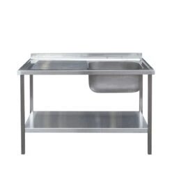 Die-Pat Right Hand Double Bowl Sink Unit Left Hand Drain With Undershelf Stainless Steel