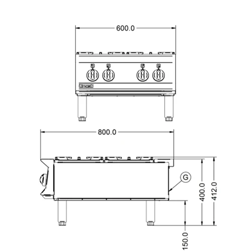 Opus 800 By Lincat 4 Burner Gas Boiling Top OG8003 Stainless Steel 4 Opus 800 By Lincat 4 Burner Gas Boiling Top OG8003 Stainless Steel - Image 2
