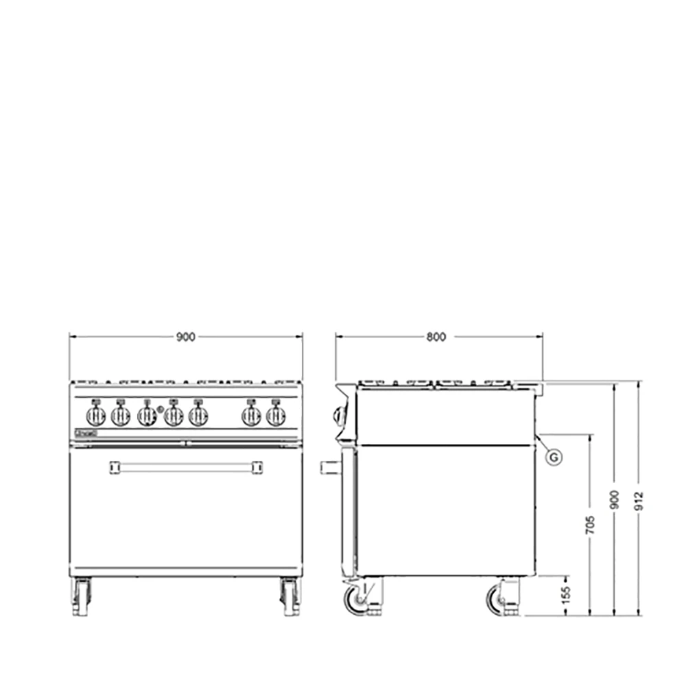 Opus 800 By Lincat OG8002DD 6 Burner Gas Range Oven Stainless Steel & Black 4 Opus 800 By Lincat OG8002DD 6 Burner Gas Range Oven Stainless Steel & Black - Image 2