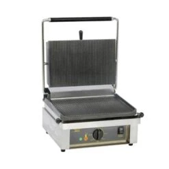 Roller Grill Large Single Panini Grill Ribbed T&B Black
